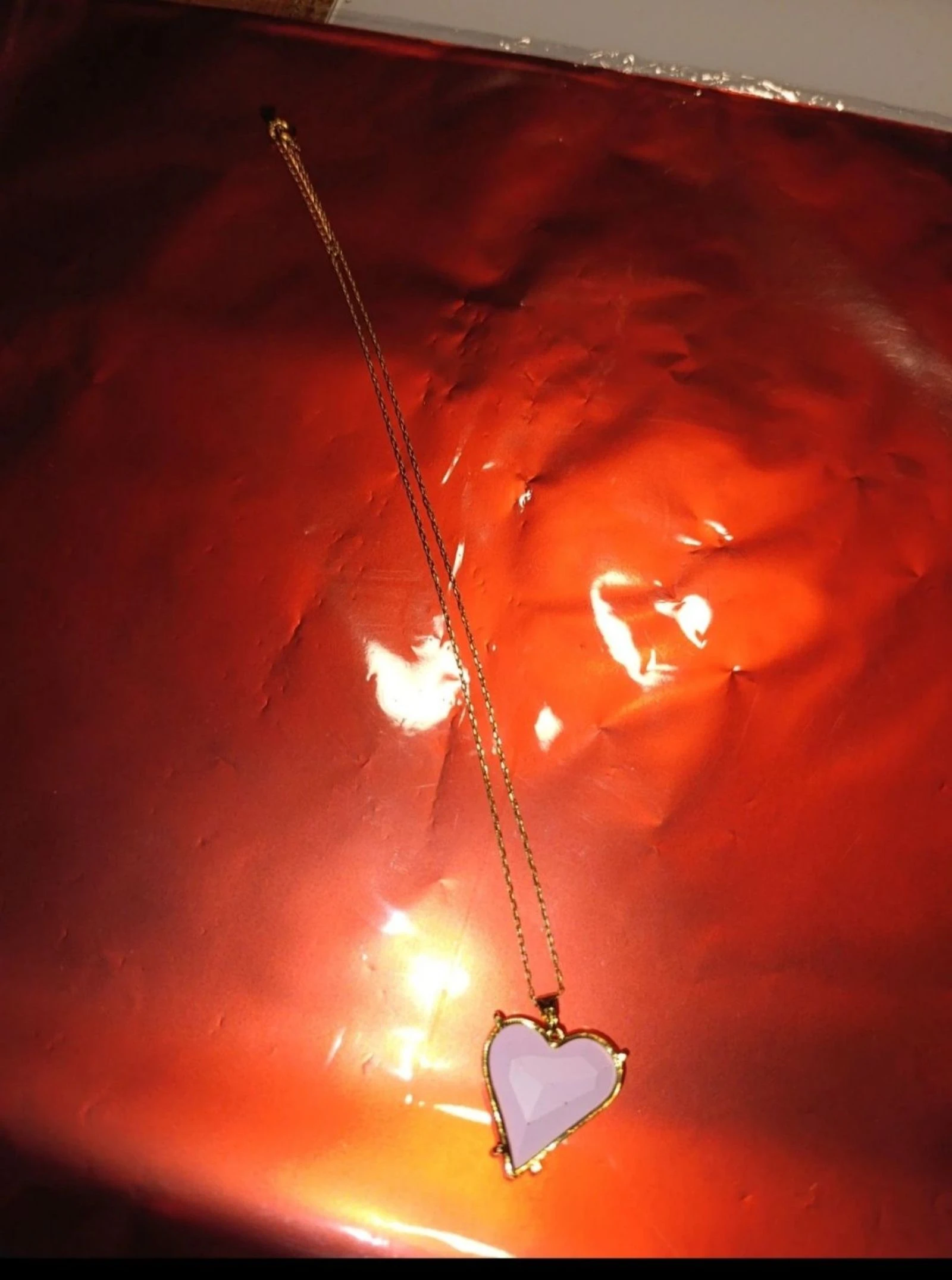 Gold steel necklace with pink acrylic heart 48 cm – photo 4
